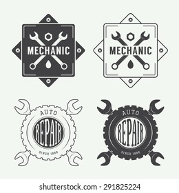 Vintage mechanic label, emblem and logo. Vector illustration