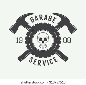 Vintage mechanic label, emblem and logo. Vector illustration