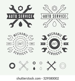 Vintage mechanic label, emblem and logo. Vector illustration