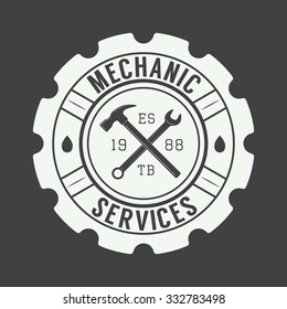 Vintage mechanic label, emblem and logo. Vector illustration