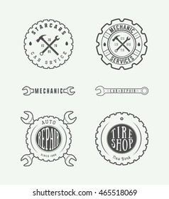 Vintage mechanic label, emblem and logo. Vector illustration. Graphic Art.

