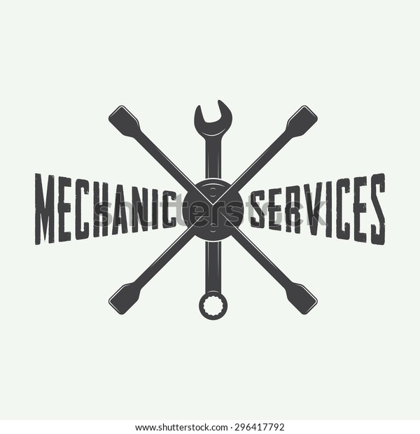 Vintage mechanic label, emblem and logo.\
Vector illustration