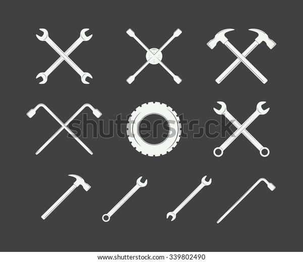 Vintage mechanic label, emblem,\
logo and design elements. Vector illustration in\
black