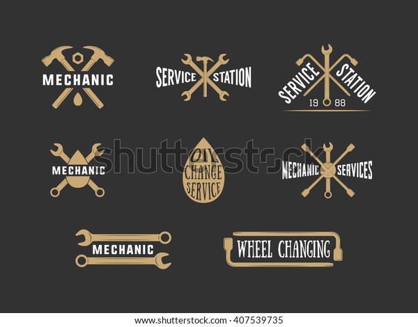 Vintage mechanic label, emblem and logo.
Vector illustration
