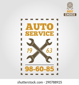 Vintage mechanic labels, emblems and logo. Vector illustration