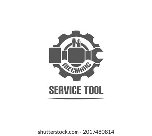 vintage mechanic logo template, with tools, hammer, wrench, screwdriver and gear, service icon concept,