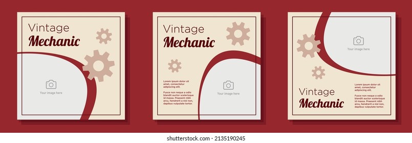 Vintage Mechanic Social Media Post, Banner Set, Engineer Company Business Advertisement Concept, Handyman Screws Marketing Square Ad, Abstract Print, Isolated On Background.