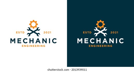 vintage mechanic workshop logo design with mechanic equipment for your business workshop etc