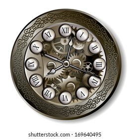 Vintage mechanical roman clock with open mechanism