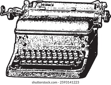 a vintage mechanical typewriter, an iconic tool used for writing before the digital age. The typewriter features a sturdy metal body, round keys arranged in a classic QWERTY layout.