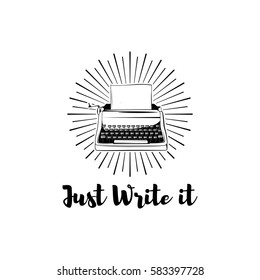 Vintage mechanical typewriter. Sketch vector illustration isolated on white background