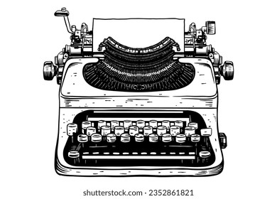 Vintage mechanical typewriter vector illustration - Out line