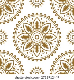 Vintage-Medaillon nahtlose Fliesenmuster goldene Akzente auf weißem Hintergrund perfekt für opulente Designs Konzept als Designing nahtlose Fliesenmuster mit Vintage-Medaillon und goldene Akzente auf weißem Hintergrund für opulente Designs in Foto Stock Concept und leeren Raum auf der linken Seite, kein Text —ar 7:2 —tile