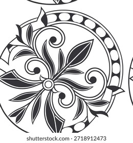 Padrão de telha sem costura do medalhão vintage Estilo Art Nouveau no fundo branco perfeito para o conceito de espaços elegantes como Projetando o padrão de telha sem costura com o medalhão vintage no estilo Art Nouveau no fundo branco para espaços elegantes no conceito de stock de foto e espaço vazio no lado esquerdo, sem texto —ar 7:2 —azulejo