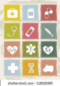 vintage medical icons over grunge background. vector  illustration