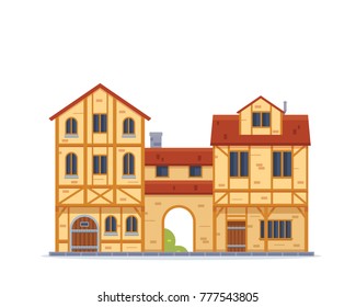 Vintage Medieval Historical Residential House Illustration