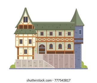 Vintage Medieval Historical Residential House Illustration