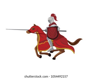 Vintage Medieval Knight Horse Cavalry Logo Illustration In White Isolated Background