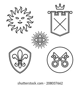 Vintage medieval symbols linear style design elements