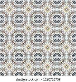 Vintage Mediterranean tiles style pattern, usually used in tiles in Spain, Portugal and other Mediterranean countries