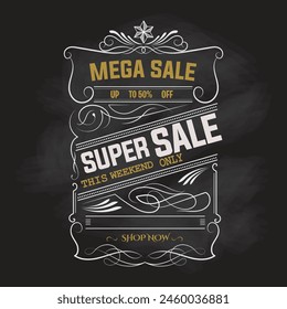 vintage mega venta oferta póster Anuncio insignia etiqueta Ilustración vectorial