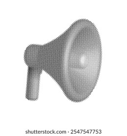 Vintage megafone pontilhado elemento isolado de meio-tom. alto-falante 3d para anúncios ou atenção pública. Anúncio de transmissão de alto-falante vetor