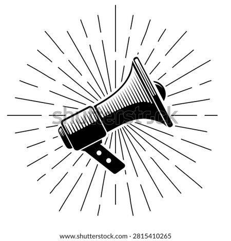 Vintage megaphone on sunburst background vector illustration