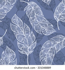 Vintage mehndi seamless pattern with hand-drawn feathers. for desktop wallpaper or frame for a wall hanging or poster,for pattern fills, surface textures, web page backgrounds, textile and more.