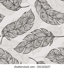Vintage mehndi seamless pattern with hand-drawn feathers. for desktop wallpaper or frame for a wall hanging or poster,for pattern fills, surface textures, web page backgrounds, textile and more.