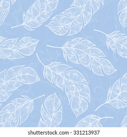 Vintage mehndi seamless pattern with hand-drawn feathers. for desktop wallpaper or frame for a wall hanging or poster,for pattern fills, surface textures, web page backgrounds, textile and more.
