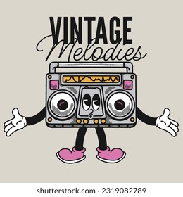 Vintage Melodies With boombox Groovy Character Design