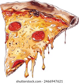 Vintage Melted Pizza Illustration on a White Background