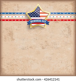 Vintage Memorial Day background design with brown colors and US-Flag golden star. Eps 10 vector file.