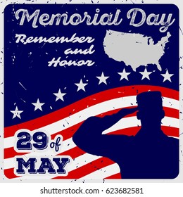 Vintage Memorial Day greeting card, banner or poster.