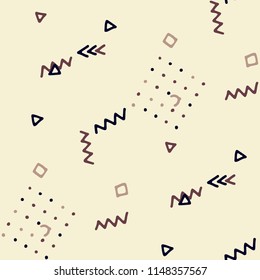 Vintage Memphis Pattern. Seamless Background for Banner, Fabric, Cloth in Trendy Style. Bright Geometric Pattern with Hand Drawn Scribble Elements. Colorful Triangles, Rings, Zigzags and Dots.