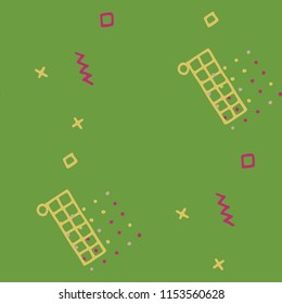 Vintage Memphis Pattern. Seamless Background for Wallpaper, Calico, Fabric in Trendy Style. Colorful Geometric Pattern with Hand Drawn Scribble Elements. Colorful Triangles, Rings, Zigzags and Dots.