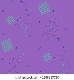Vintage Memphis Pattern. Seamless Background for Banner, Poster, Cloth in Trendy Style. Bright Geometric Pattern with Hand Drawn Scribble Elements. Colorful Triangles, Rings, Zigzags and Dots.