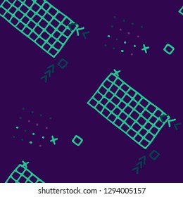 Vintage Memphis Pattern. Seamless Background for Chintz, Cotton, Fabric in Trendy Style. Colorful Geometric Pattern with Hand Drawn Scribble Elements. Colorful Triangles, Rings, Zigzags and Dots.