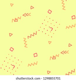 Vintage Memphis Pattern. Seamless Background for Card, Banner, Cover in Trendy Style. Colorful Geometric Pattern with Hand Drawn Scribble Elements. Colorful Triangles, Rings, Zigzags and Dots.