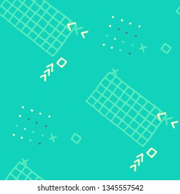 Vintage Memphis Pattern. Seamless Background for Wallpaper, Fabric, Cloth in Trendy Style. Colorful Geometric Pattern with Hand Drawn Scribble Elements. Colorful Triangles, Rings, Zigzags and Dots.