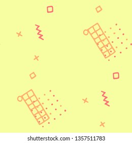 Vintage Memphis Pattern. Seamless Background for Wallpaper, Calico, Fabric in Trendy Style. Bright Geometric Pattern with Hand Drawn Scribble Elements. Colorful Triangles, Rings, Zigzags and Dots.