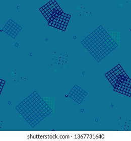 Vintage Memphis Pattern. Seamless Background for Chintz, Cotton, Fabric in Trendy Style. Colorful Geometric Pattern with Hand Drawn Scribble Elements. Colorful Triangles, Rings, Zigzags and Dots.