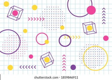 vintage memphis seamless pattern 80s 90s style abstract grid background vector illustration
