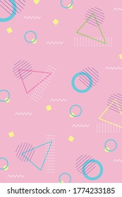 vintage memphis seamless pattern, circles spot color 80s 90s style abstract pink background vector illustration