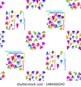 Vintage memphis style seamless pattern tracery. Vector seamless pattern - fashion 90s, 80s party decoration design. Multicolor gradient on white background.