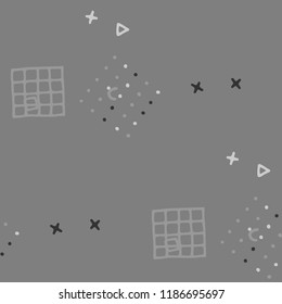 Vintage Memphis Texture.  Background for Card, Poster, Cover in Trendy Style. Bright Geometric Pattern with Hand Drawn Scribble Elements. Colorful Triangles, Rings, Zigzags and Dots.