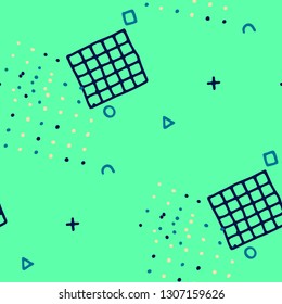 Vintage Memphis Texture. Seamless Background for Chintz, Cotton, Fabric in Trendy Style. Colorful Geometric Pattern with Hand Drawn Scribble Elements. Colorful Triangles, Rings, Zigzags and Dots.