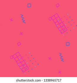 Vintage Memphis Texture. Seamless Background for Wallpaper, Cotton, Swimwear in Trendy Style. Colorful Geometric Pattern with Hand Drawn Scribble Elements. Colorful Triangles, Rings, Zigzags and Dots.