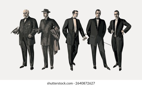 Vintage men chromolithograph art  illustration isolated on white, vector. 