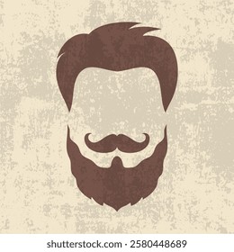 Vintage men hair and beard silhouette emblem. Hipster or retro gentleman logo. Vector illustration